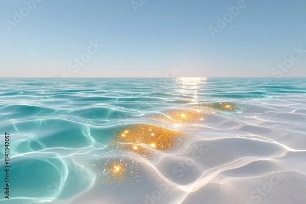 Obraz Golden Glitter and Ripple Pattern in Shallow Aqua Water
