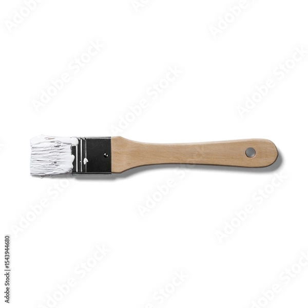 Fototapeta A paintbrush with a wooden handle and bristles, used for applying paint or coatings.