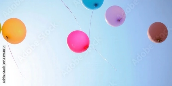 Obraz Colorful balloons ascend against a clear blue sky, creating a festive and cheerful scene.