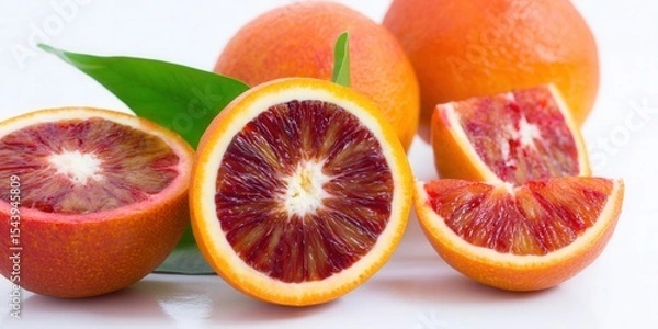 Obraz Sliced blood oranges with vibrant red interiors, perfect for a healthy snack or refreshing juice.