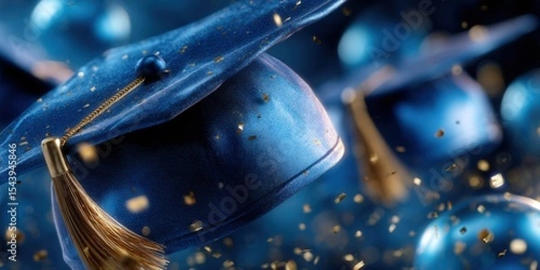 Obraz A beautiful graduation scene featuring a mortarboard cap with gold tassels and confetti