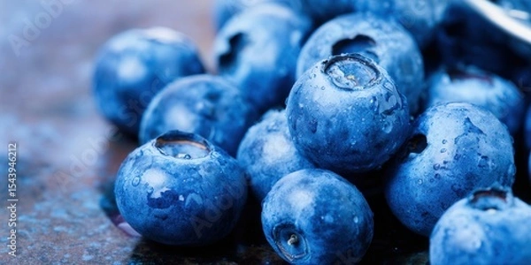 Obraz Vibrant blueberries with water droplets, a close-up view showcasing freshness.