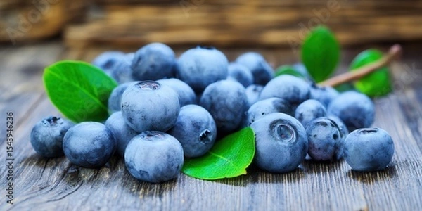 Obraz Delicious blueberries are piled on a wooden surface, showcasing freshness and natural appeal.