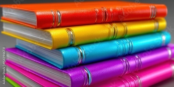 Obraz A colorful stack of books in rainbow colors, perfect for studying or reading.