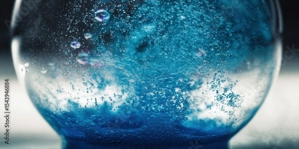 Obraz Intriguing macro shot of bubbles suspended in blue liquid, creating a mesmerizing visual.