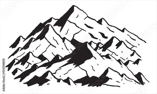 Obraz Mountains, peaks, stylized monochrome sketch of mountain range in ink. Rugged and wild aesthetic for artistic and nature visuals.