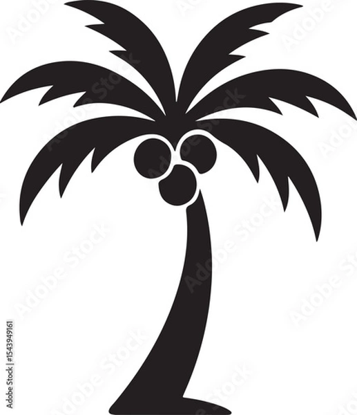Fototapeta Silhouette vector of palm tree with coconuts. Great for tropical, beach, summer, travel, and nature design themes.