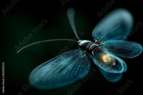 Fototapeta Close up of firefly abdominal light organ emitting controlled bioluminescence during flight highly realistic macro view