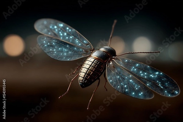 Fototapeta Close up of firefly abdominal light organ emitting controlled bioluminescence during flight highly realistic macro view