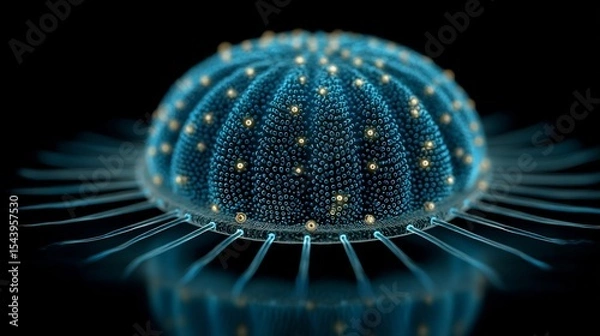 Fototapeta Bioluminescent warning flash tomopteris marine worm in reaction to touch accurate depiction of natural defense emission in ocean darkness