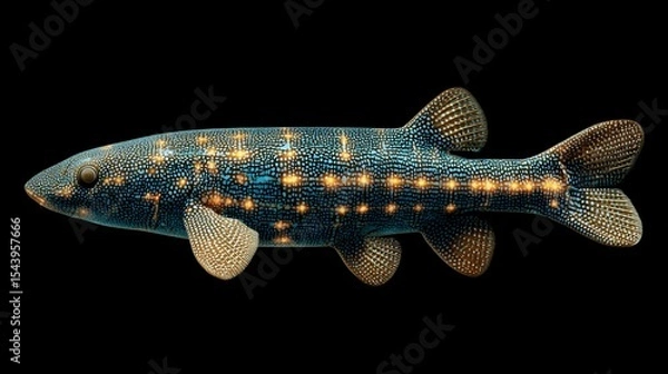 Fototapeta Bioluminescent velvet belly lanternshark photographed midwater zone underside glowing faintly in natural camouflage pattern
