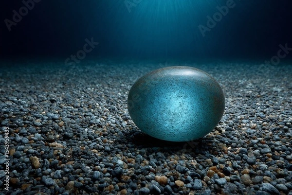 Fototapeta Bioluminescent shark egg sac glowing underwater seafloor natural lighting and close up of translucent casing in marine setting