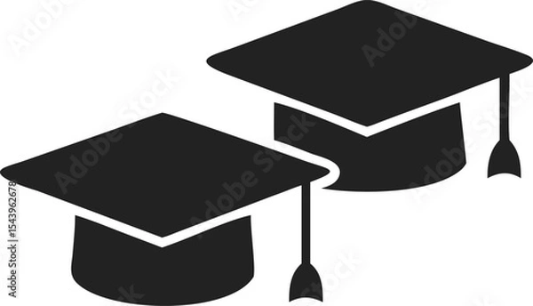 Obraz Black Silhouette Illustration of Two Graduation Caps Side by Side – Simple Mortarboard Design with Hanging Tassels – Academic Achievement Symbol for Graduation Events, Logos, and Educational Graphics
