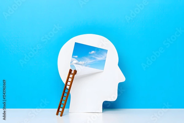 Obraz Unlocking Potential A Conceptual Illustration of Open Mindedness and New Perspectives with a Ladder to the Sky