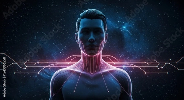 Fototapeta Cybernetic being immersed in starry network