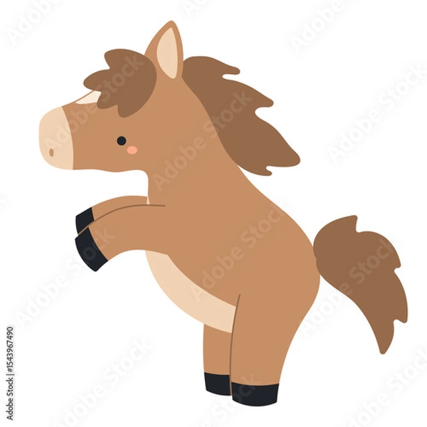 Obraz 2026 Chinese zodiac sign, cute cartoon horse rearing isolated. Flat style vector illustration. Kawaii animal character. Lunar New Year, Seollal, Tet holiday card, banner, poster, design element