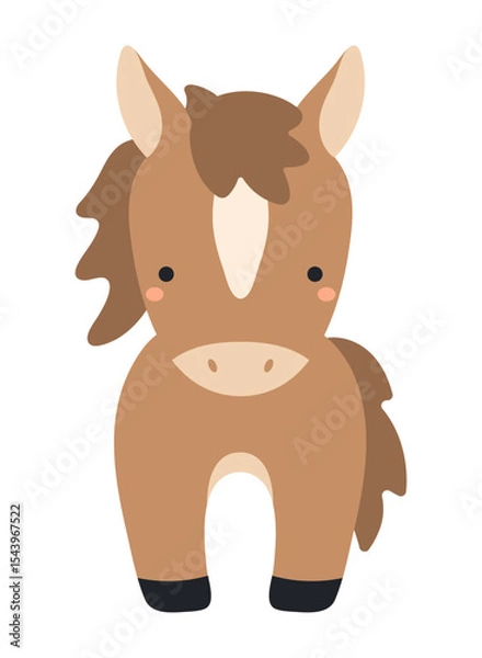 Obraz 2026 Chinese zodiac sign, cute cartoon horse standing isolated. Flat style vector illustration. Kawaii animal character. Lunar New Year, Seollal, Tet holiday card, banner, poster, design element
