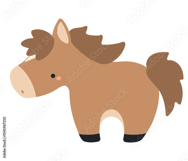 Obraz 2026 Chinese zodiac sign, cute cartoon horse standing isolated. Flat style vector illustration. Kawaii animal character. Lunar New Year, Seollal, Tet holiday card, banner, poster, design element