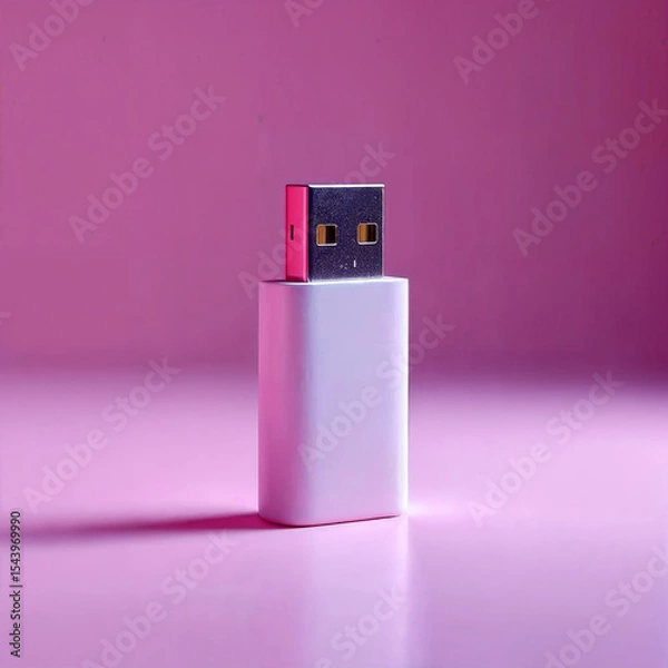 Obraz White usb flash drive on pink background