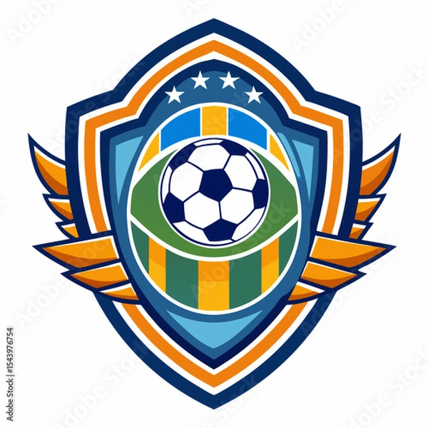 Fototapeta Soccer team emblem winged shield design