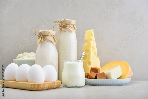 Fototapeta Various dairy products and eggs