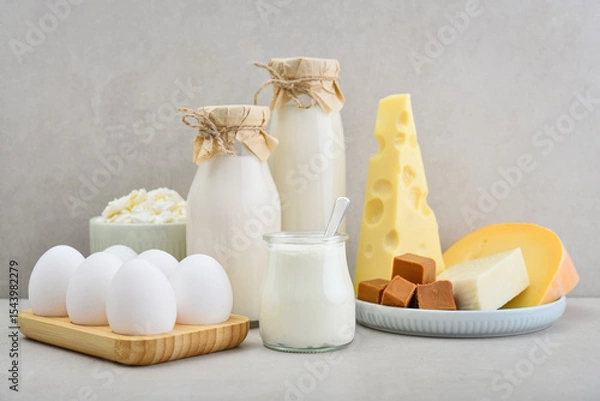 Fototapeta Various dairy products and eggs
