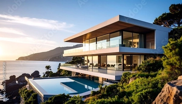 Obraz Modern Villa with Ocean Sunset View.