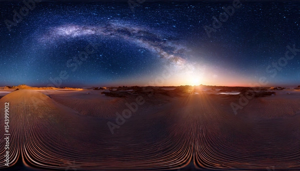 Obraz colorful 360 degree panoramic landscape starry night milky way galaxy plane backplate 3d rendering computer digitally generated illustration