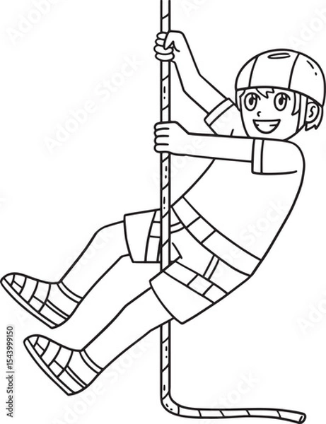Fototapeta Bouldering Boy Rappelling Down the Wall Isolated 