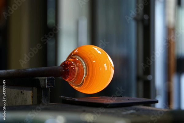 Obraz Artisans craft stunning glass orbs with traditional techniques in a sunlit workshop, highlighting the beauty of glassblowing. Craftsmanship concept. Generative AI.