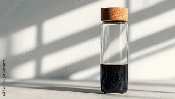 Fototapeta Minimalist Glass Bottle Mockup with Cork Stopper on Light Background
