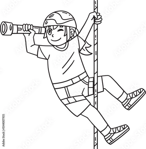 Fototapeta Bouldering Girl using Telescope Isolated Coloring 