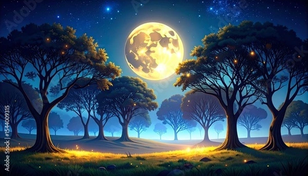 Obraz Moonlit Forest Night Landscape.