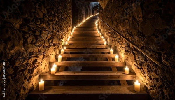 Fototapeta Candlelit Stone Staircase Descent.