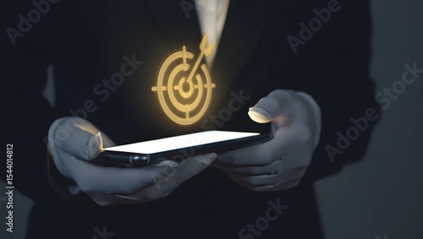 Obraz Hand holding a digital tablet with a gold mail symbol representing business communication and technology