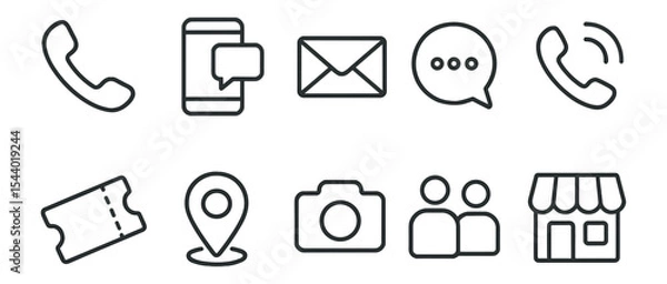 Fototapeta Communication and business outline icon set for effective visual communication