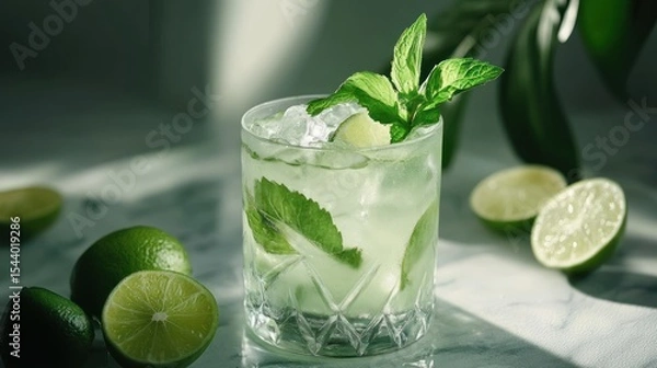 Obraz Refreshing Mojito Cocktail with Lime and Mint