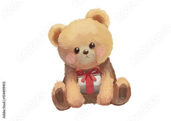Obraz クマのぬいぐるみとプレゼントのイラスト