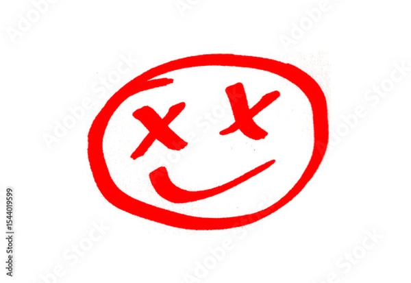 Fototapeta Red Crossed Out Smiley Face PNG - Dead Emoji, Unhappy Expression, Error Symbol, or Cancelled Fun Icon, dead smile, Hundred Smiley Face , Graffiti Smiling Face Emoticon 