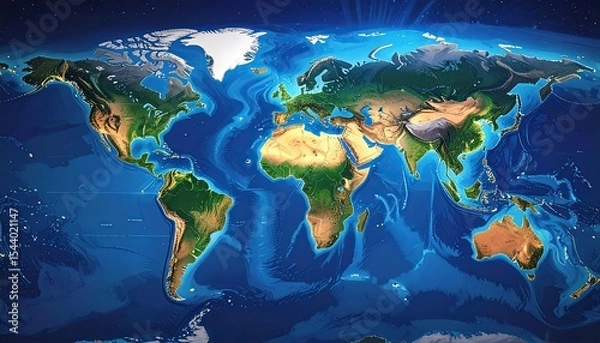 Fototapeta World Map with Earth Globe, Planet, Geography, and Travel.