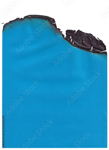Fototapeta Vibrant Blue Paper with Heavily Burnt and Charred Top Edge, Abstract Grunge Background Texture