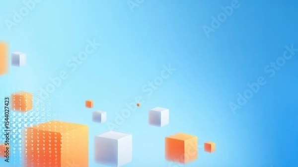 Obraz Abstract orange and white cubes on blue background with digital elements