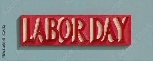 Obraz Labor day sign with red 3d text on blue background