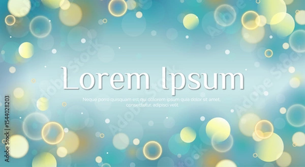 Obraz Blurred merry christmas landing page. Winter new year or christmas abstract background with glitter and bokeh on a light blue background