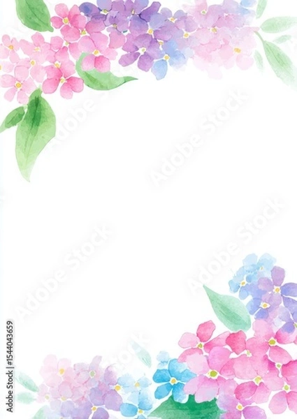 Fototapeta A soft, artistic floral frame with watercolor flowers and line sketches, surrounding a central white space for creative use