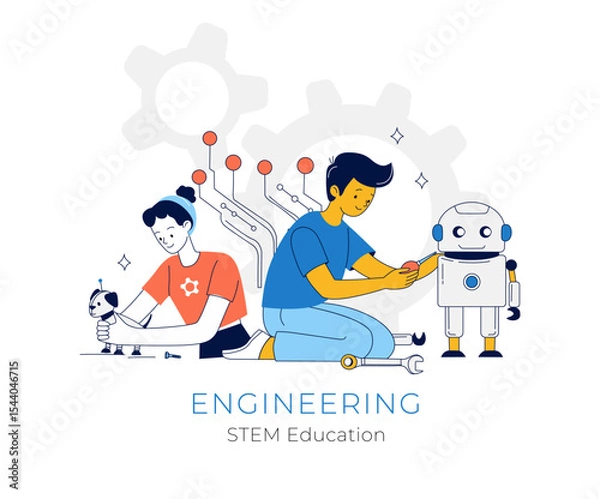 Fototapeta STEM Education for Kids. Robotics and Engineering Activities for Children