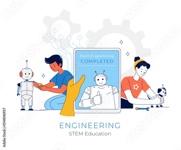 Fototapeta STEM Education for Kids. Robotics and Engineering Activities for Children