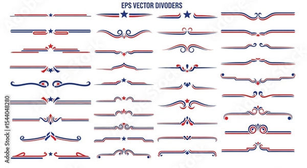 Fototapeta Red and Blue EPS Vector Dividers Collection of Decorative Design Elements