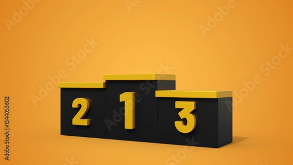 Fototapeta Award pedestal for first, second, third place. Empty winner podium on yellow background. Champions platform of competition for victory ceremony.