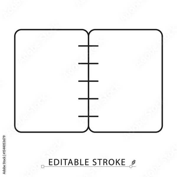 Obraz Sketchbook icon in minimal line style with editable stroke. Open spiral notebook, blank drawing book, creative element for art visuals, illustration design, note keeping and planning concept.